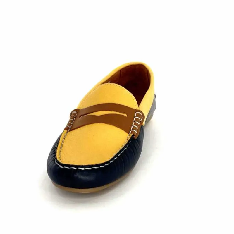 Basic|Mocassins<Ivoire0209b Mocassins Ivoire 10322 Sauvage Cuir Bleu Marine Marron Jaune