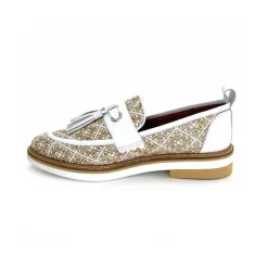 Masculin|Mocassins<Philippe Morvan Mocassins 6120 Cuir Raffia Beige Blanc