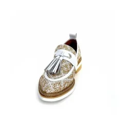 Masculin|Mocassins<Philippe Morvan Mocassins 6120 Cuir Raffia Beige Blanc
