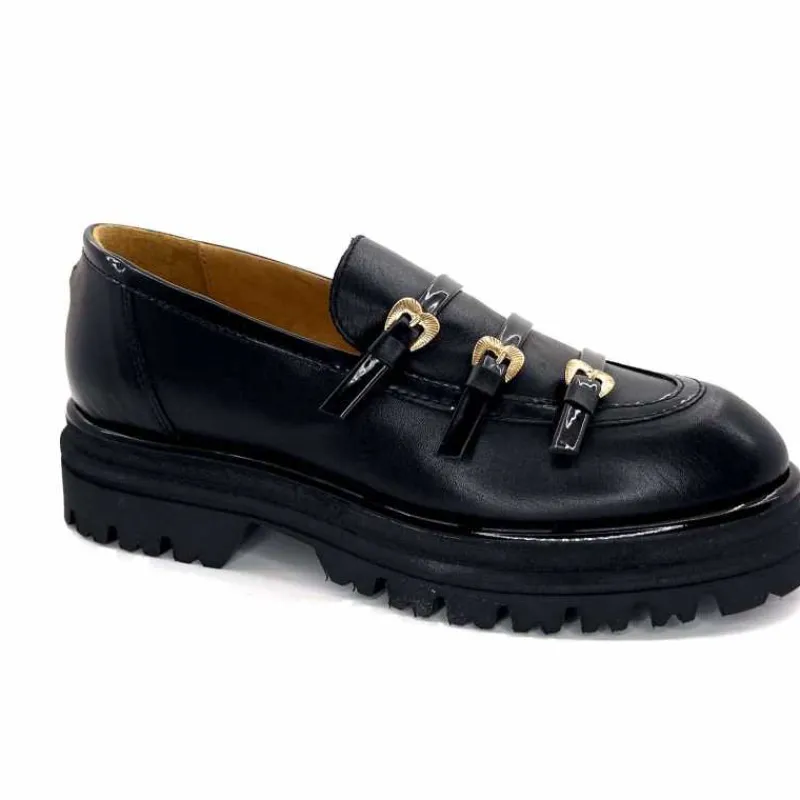 Féminin|Fantaisie<GioPiu Mocassins Plateforme Mia 01 Cuir Noir