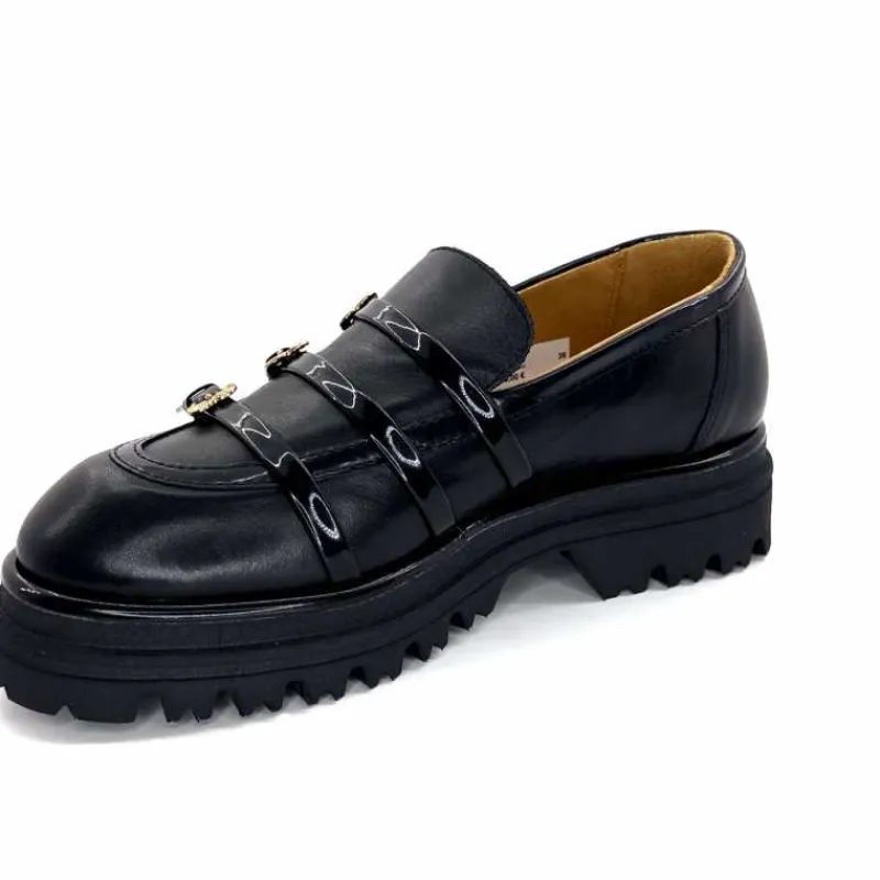 Féminin|Fantaisie<GioPiu Mocassins Plateforme Mia 01 Cuir Noir