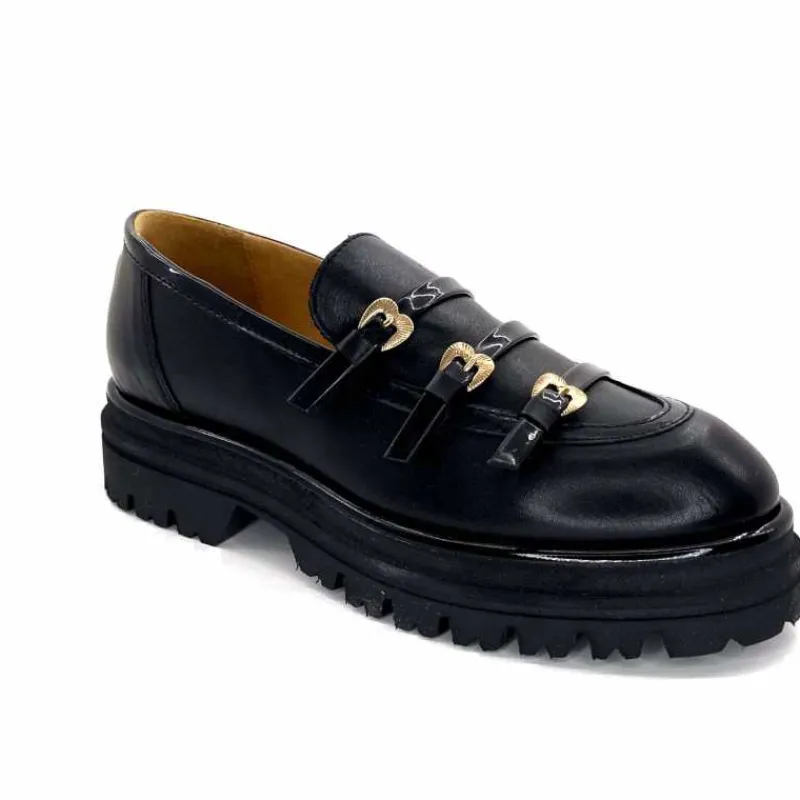 Féminin|Fantaisie<GioPiu Mocassins Plateforme Mia 01 Cuir Noir