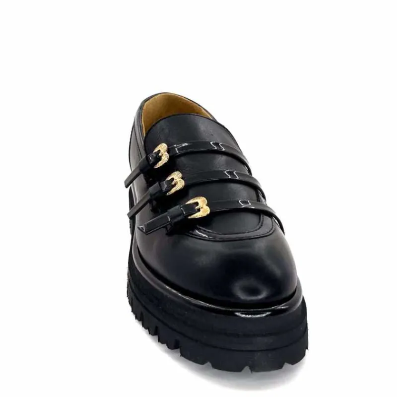 Féminin|Fantaisie<GioPiu Mocassins Plateforme Mia 01 Cuir Noir