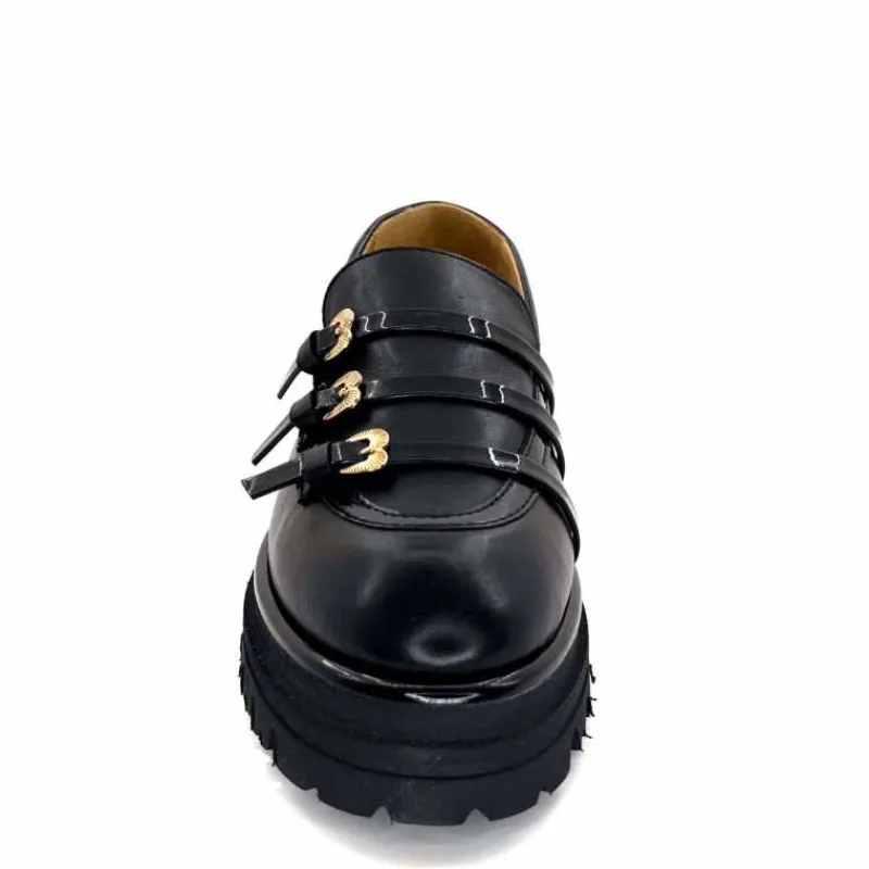 Féminin|Fantaisie<GioPiu Mocassins Plateforme Mia 01 Cuir Noir