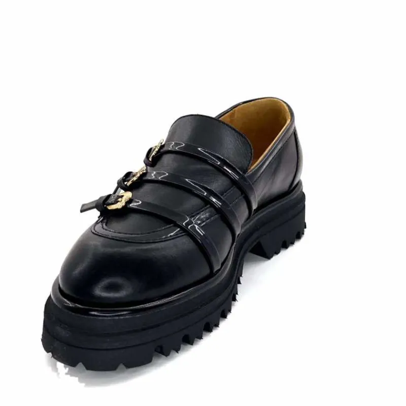 Féminin|Fantaisie<GioPiu Mocassins Plateforme Mia 01 Cuir Noir