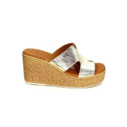 Vacances|Compensées & Plateformes<oh my sandals - innova footwear Mules à Talon Compenssées Ivoire 5458 Cuir Or