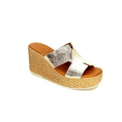 Vacances|Compensées & Plateformes<oh my sandals - innova footwear Mules à Talon Compenssées Ivoire 5458 Cuir Or