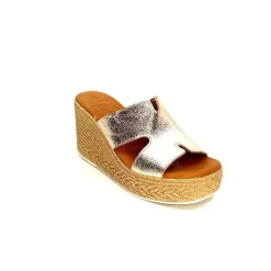 Vacances|Compensées & Plateformes<oh my sandals - innova footwear Mules à Talon Compenssées Ivoire 5458 Cuir Or