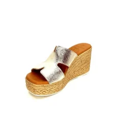 Vacances|Compensées & Plateformes<oh my sandals - innova footwear Mules à Talon Compenssées Ivoire 5458 Cuir Or