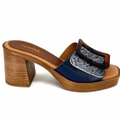 Vacances|Mules<380-ivoire Mules à Talon Ivoire 65383 Bleu &amp; Gris Marine