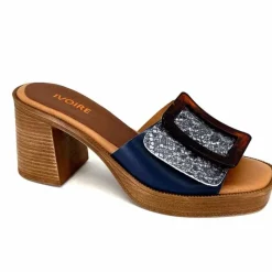 Vacances|Mules<380-ivoire Mules à Talon Ivoire 65383 Bleu &amp; Gris Marine