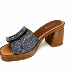 Vacances|Mules<380-ivoire Mules à Talon Ivoire 65383 Bleu &amp; Gris Marine