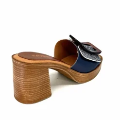 Vacances|Mules<380-ivoire Mules à Talon Ivoire 65383 Bleu &amp; Gris Marine