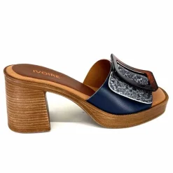 Vacances|Mules<380-ivoire Mules à Talon Ivoire 65383 Bleu &amp; Gris Marine