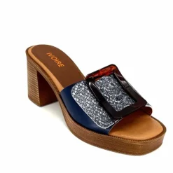 Vacances|Mules<380-ivoire Mules à Talon Ivoire 65383 Bleu &amp; Gris Marine