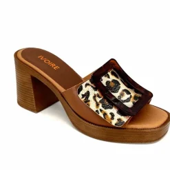 Vacances|Mules<380-ivoire Mules à Talon Ivoire 65383 Or Marron