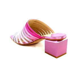 Vacances|Mules<ivoire-395 Mules à Talon Ivoire E10859 X Cuir Métal Dégrdé Argent Bleu Rose