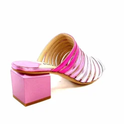 Vacances|Mules<ivoire-395 Mules à Talon Ivoire E10859 X Cuir Métal Dégrdé Argent Bleu Rose