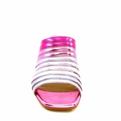 Vacances|Mules<ivoire-395 Mules à Talon Ivoire E10859 X Cuir Métal Dégrdé Argent Bleu Rose