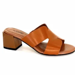 Vacances|Talon<Ivoire0352 Mules à Talon Ivoire F1555 Dario 3 Cuir Cognac Marron