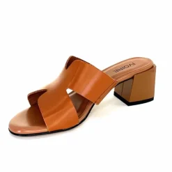 Vacances|Talon<Ivoire0352 Mules à Talon Ivoire F1555 Dario 3 Cuir Cognac Marron