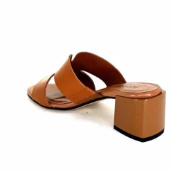 Vacances|Talon<Ivoire0352 Mules à Talon Ivoire F1555 Dario 3 Cuir Cognac Marron