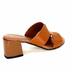 Vacances|Talon<Ivoire0352 Mules à Talon Ivoire F1555 Dario 3 Cuir Cognac Marron