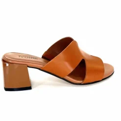 Vacances|Talon<Ivoire0352 Mules à Talon Ivoire F1555 Dario 3 Cuir Cognac Marron