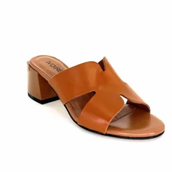 Vacances|Talon<Ivoire0352 Mules à Talon Ivoire F1555 Dario 3 Cuir Cognac Marron
