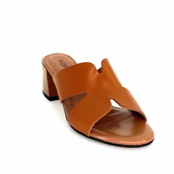 Vacances|Talon<Ivoire0352 Mules à Talon Ivoire F1555 Dario 3 Cuir Cognac Marron