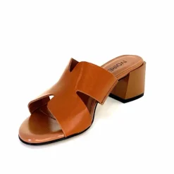 Vacances|Talon<Ivoire0352 Mules à Talon Ivoire F1555 Dario 3 Cuir Cognac Marron