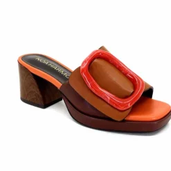 Féminin|Compensées & Plateformes<noa harmon Mules à Talon 9678m07 Cuir Multi Orange Marron
