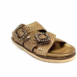 Vacances|Décontracté<Inuovo Mules Compensées 355052 Cuir Bronze Or