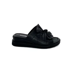 Vacances|Mules<Ivoire-354 Mules Compensées Ivoire 107911 Cuir Noir