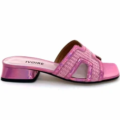 Vacances|Mules<Ivoire0330 Mules Ivoire 330 Cuir Irisé Vernis Raffia Rose