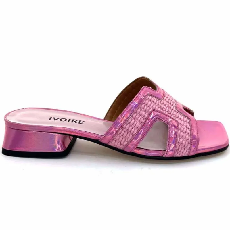 Vacances|Mules<Ivoire0330 Mules Ivoire 330 Cuir Irisé Vernis Raffia Rose