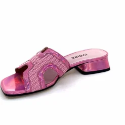 Vacances|Mules<Ivoire0330 Mules Ivoire 330 Cuir Irisé Vernis Raffia Rose