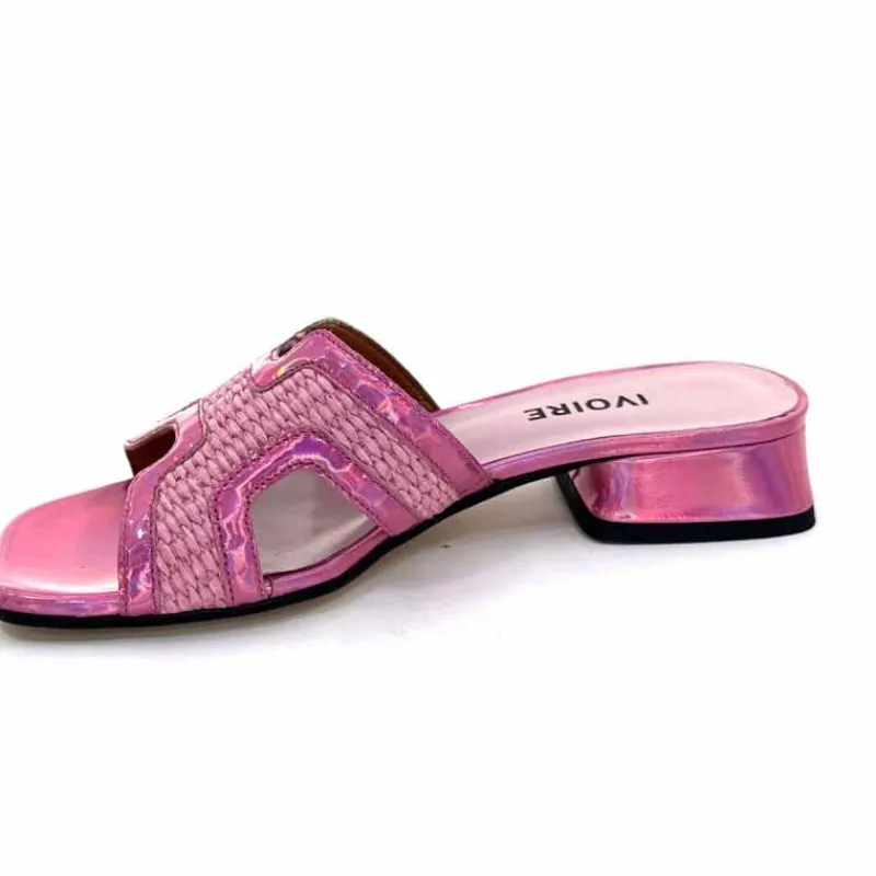 Vacances|Mules<Ivoire0330 Mules Ivoire 330 Cuir Irisé Vernis Raffia Rose
