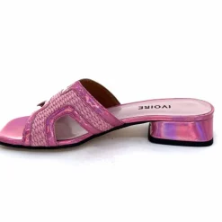 Vacances|Mules<Ivoire0330 Mules Ivoire 330 Cuir Irisé Vernis Raffia Rose