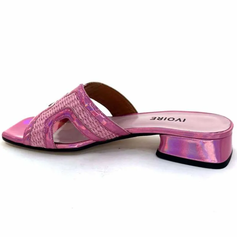 Vacances|Mules<Ivoire0330 Mules Ivoire 330 Cuir Irisé Vernis Raffia Rose