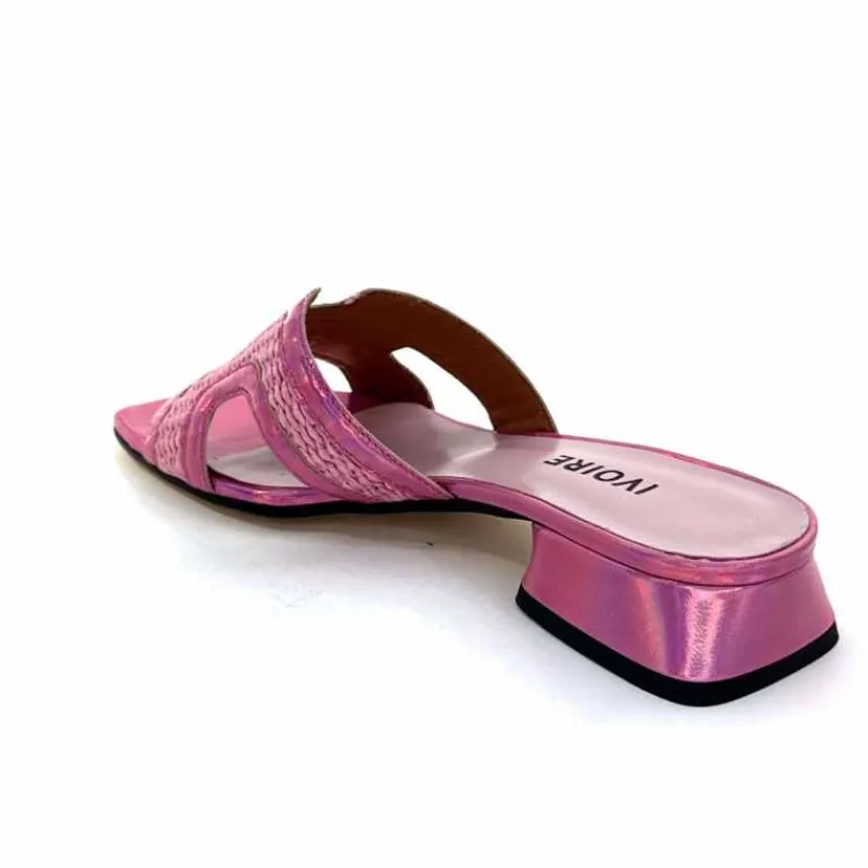 Vacances|Mules<Ivoire0330 Mules Ivoire 330 Cuir Irisé Vernis Raffia Rose