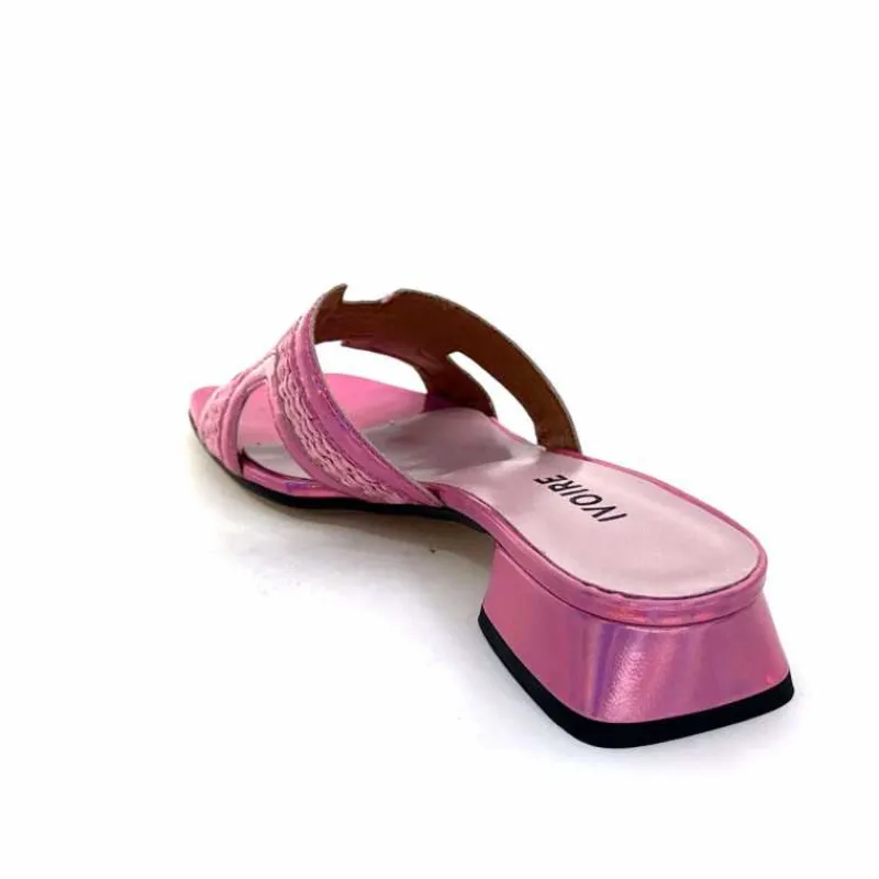 Vacances|Mules<Ivoire0330 Mules Ivoire 330 Cuir Irisé Vernis Raffia Rose