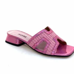 Vacances|Mules<Ivoire0330 Mules Ivoire 330 Cuir Irisé Vernis Raffia Rose