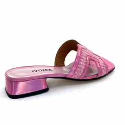 Vacances|Mules<Ivoire0330 Mules Ivoire 330 Cuir Irisé Vernis Raffia Rose