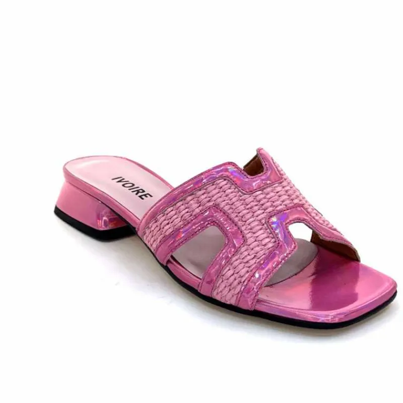 Vacances|Mules<Ivoire0330 Mules Ivoire 330 Cuir Irisé Vernis Raffia Rose