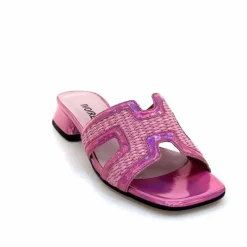 Vacances|Mules<Ivoire0330 Mules Ivoire 330 Cuir Irisé Vernis Raffia Rose