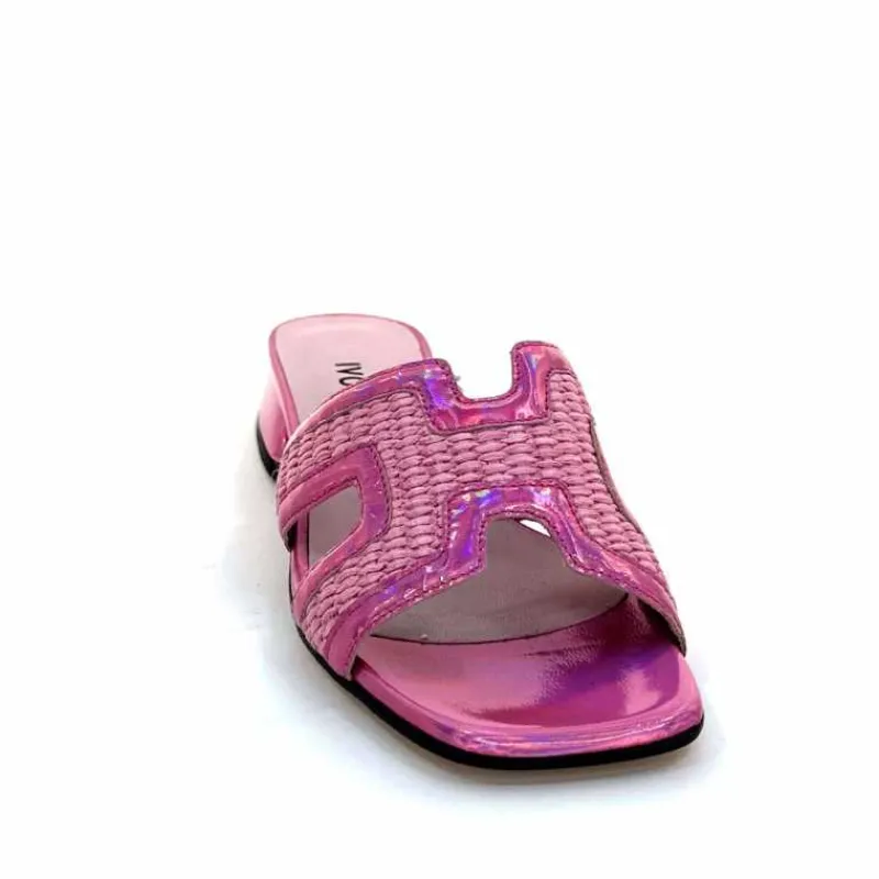 Vacances|Mules<Ivoire0330 Mules Ivoire 330 Cuir Irisé Vernis Raffia Rose
