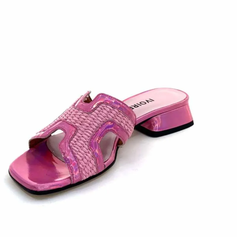 Vacances|Mules<Ivoire0330 Mules Ivoire 330 Cuir Irisé Vernis Raffia Rose