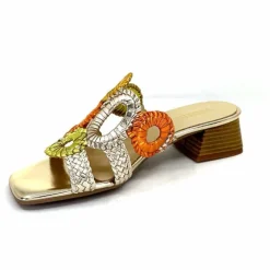 Féminin|Sandales<Ivoire0303 Mules Ivoire 21036 Cuir Or Jaune Orange Multicolore
