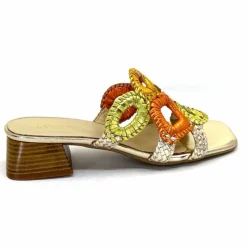 Féminin|Sandales<Ivoire0303 Mules Ivoire 21036 Cuir Or Jaune Orange Multicolore